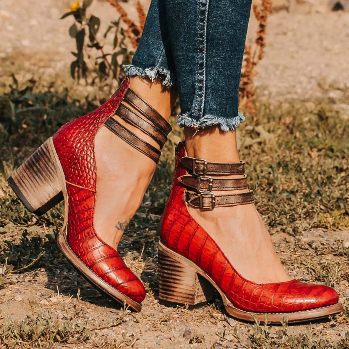 Driselle | Women's Strap Detail Block Heel Pumps