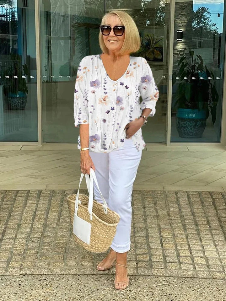 Nyxen | Women's Floral V-Neck Button Blouse