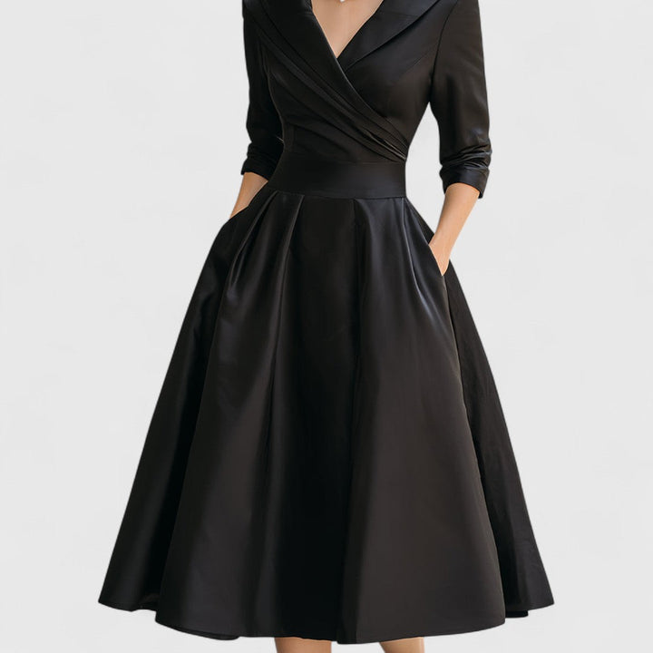 Zaphielle | Women's Elegant V-Neck Midi Dress