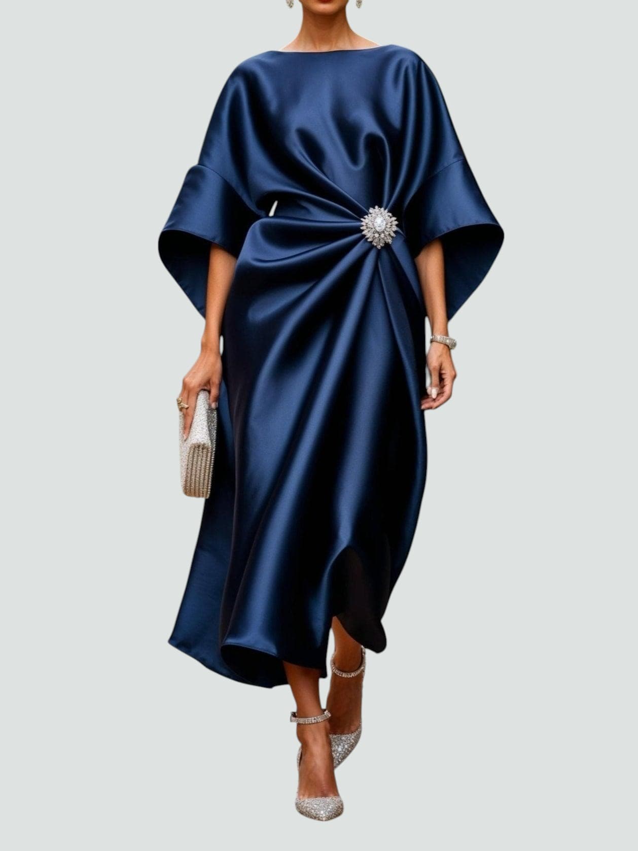 Xandrie | Women's Brooch Kimono Sleeve Midi Dress