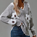 Elvoria | Women's Floral Jacquard V-Neck Knit Sweater