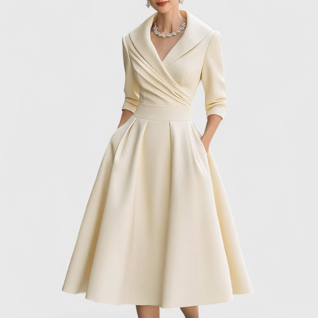 Zaphielle | Women's Elegant V-Neck Midi Dress