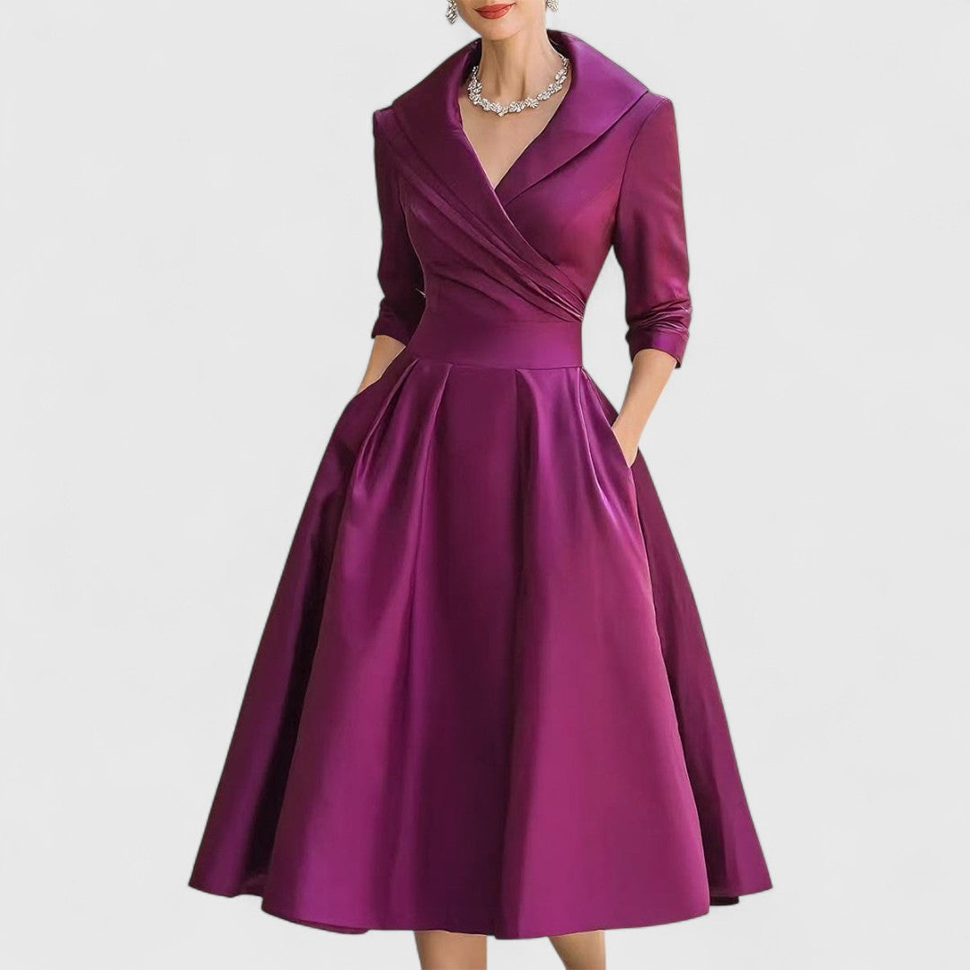 Zaphielle | Women's Elegant V-Neck Midi Dress