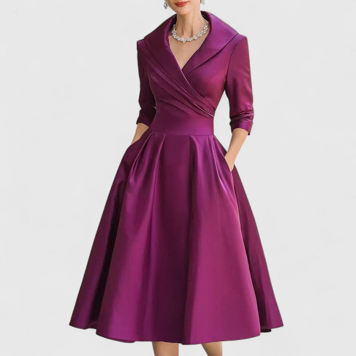 Zaphielle | Women's Elegant V-Neck Midi Dress