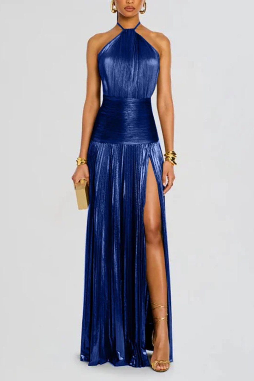 Jacinda | Women's Halter Neck Pleated Maxi Dress