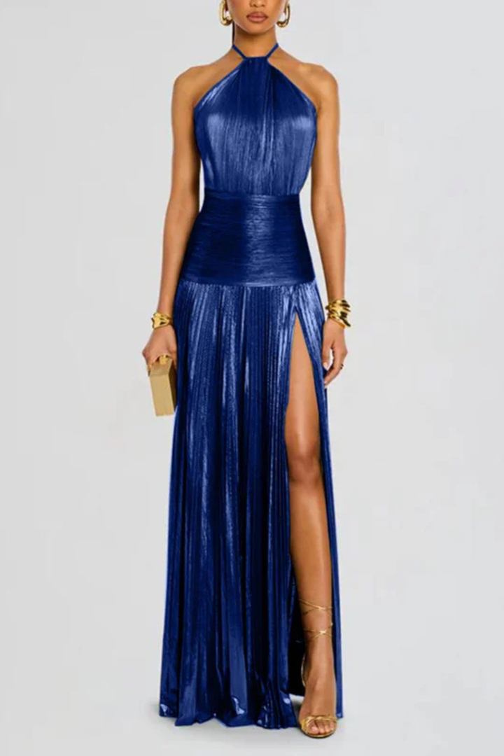 Jacinda | Women's Halter Neck Pleated Maxi Dress