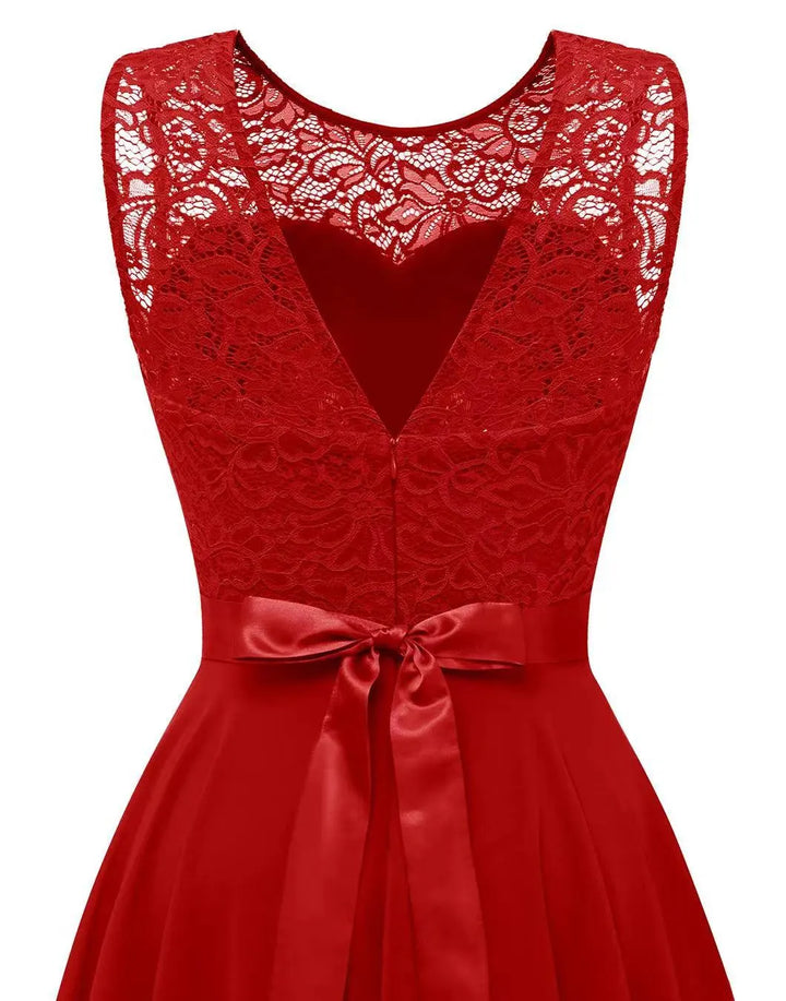 Quistra | Women's Lace Bodice High Low Chiffon Wedding Guest Dress