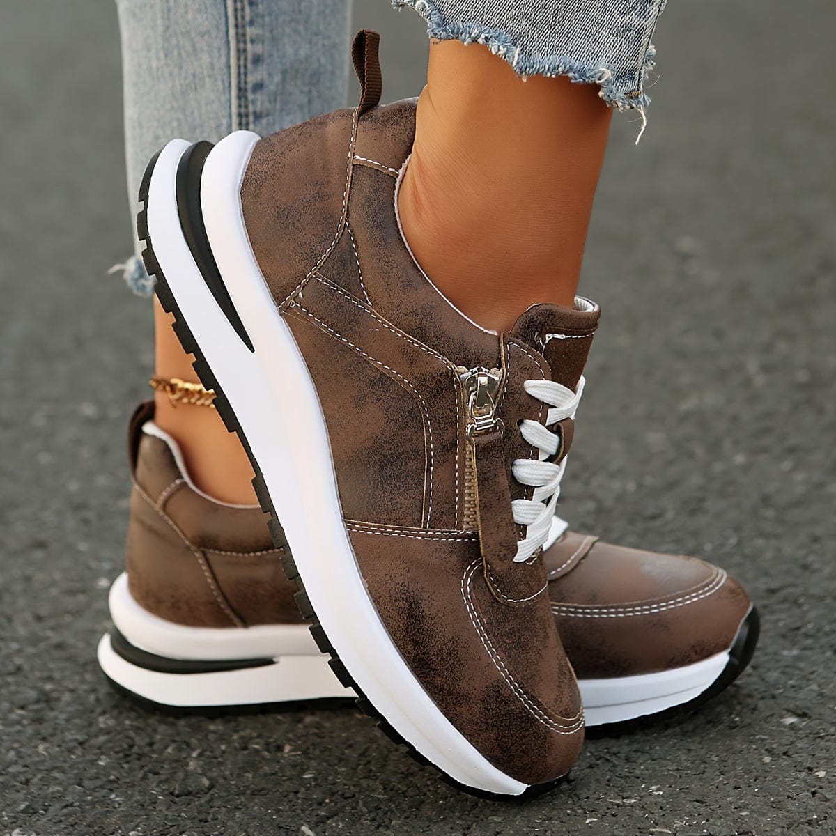 Azmira | Women's Side Zip Lace-Up Sneakers