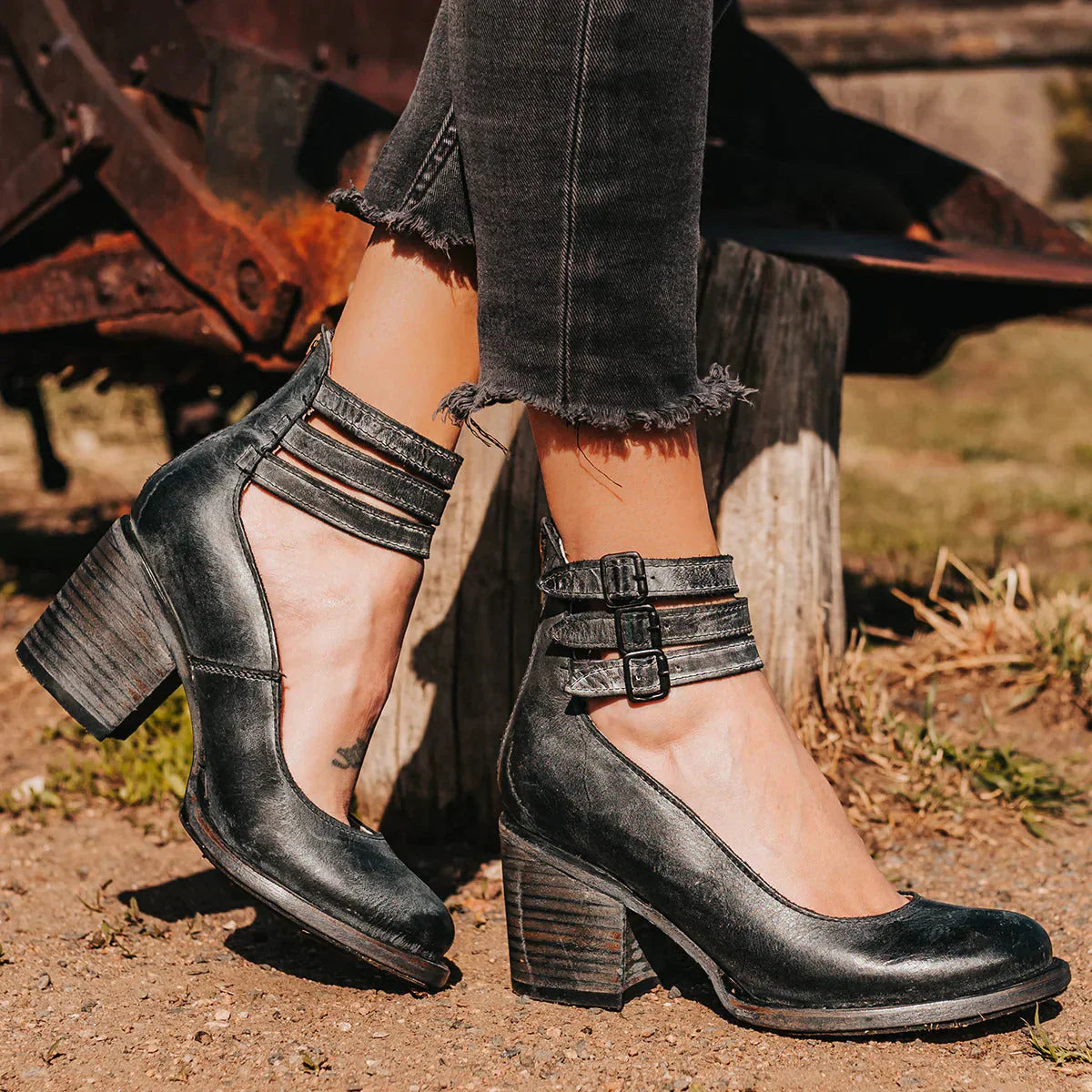 Driselle | Women's Strap Detail Block Heel Pumps
