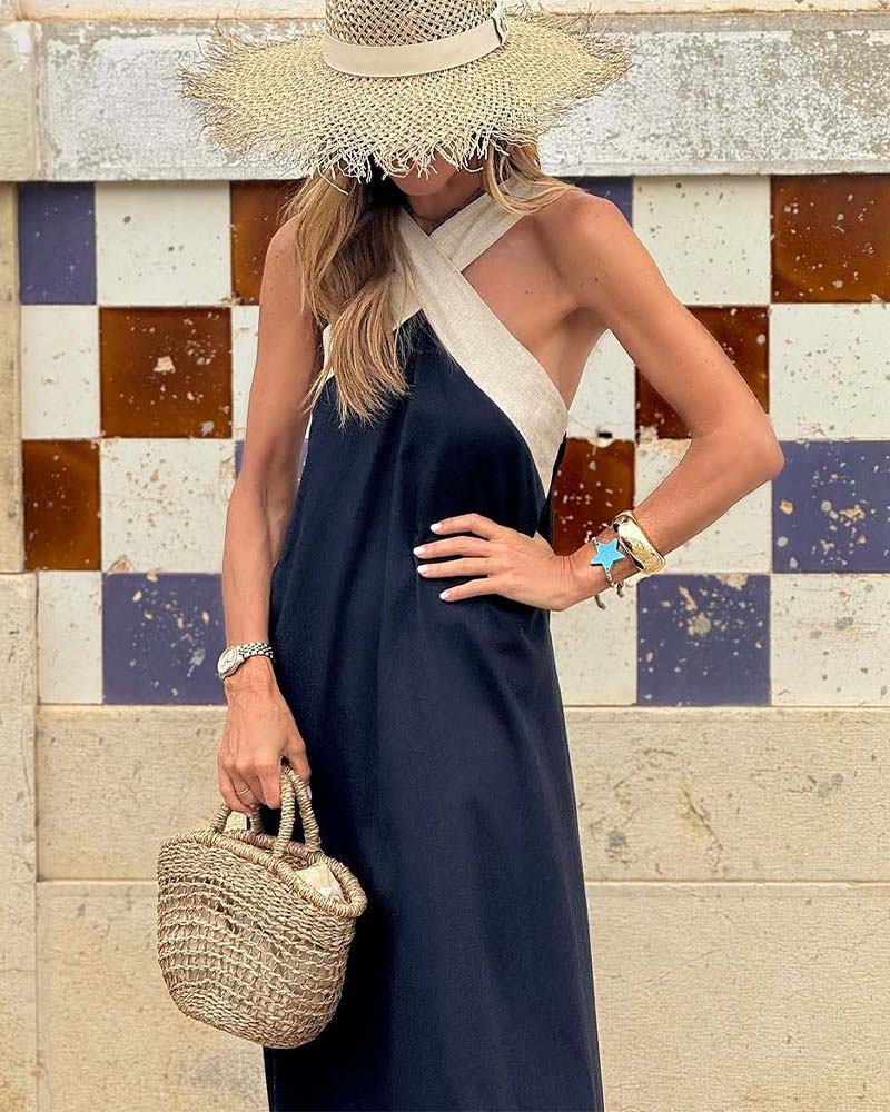 Catriona | Women's Crossover Halter Maxi Dress