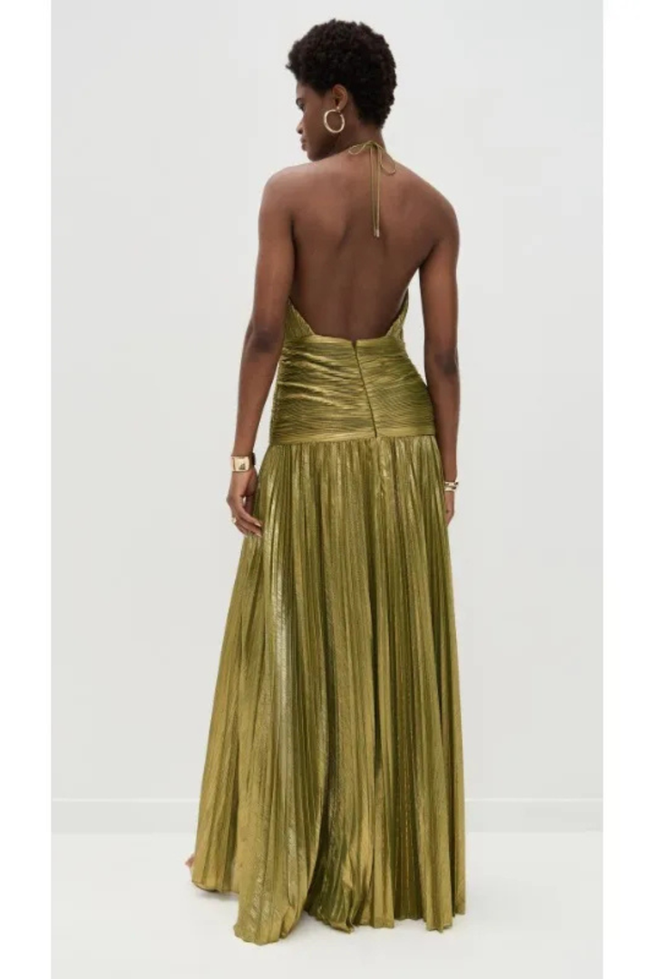 Jacinda | Women's Halter Neck Pleated Maxi Dress