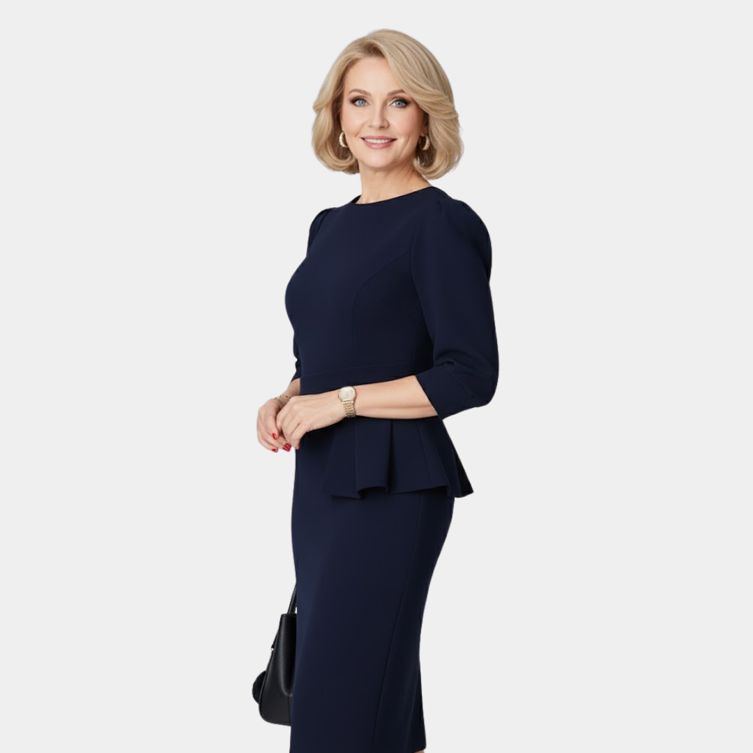 Zynara | Women's Peplum Waist Three-Quarter Sleeve Midi Dress