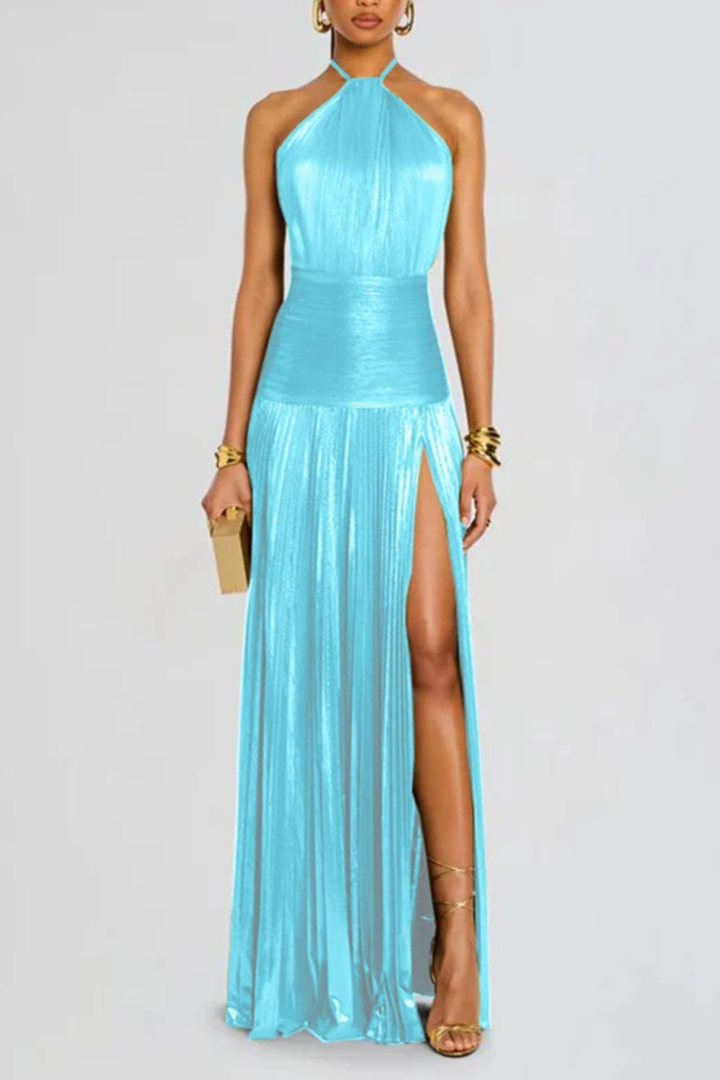 Jacinda | Women's Halter Neck Pleated Maxi Dress