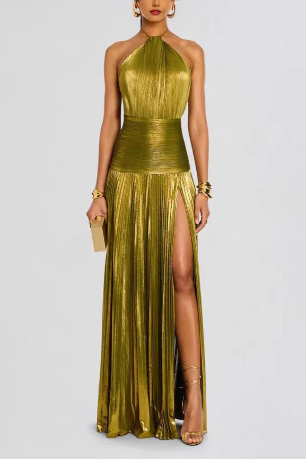 Jacinda | Women's Halter Neck Pleated Maxi Dress