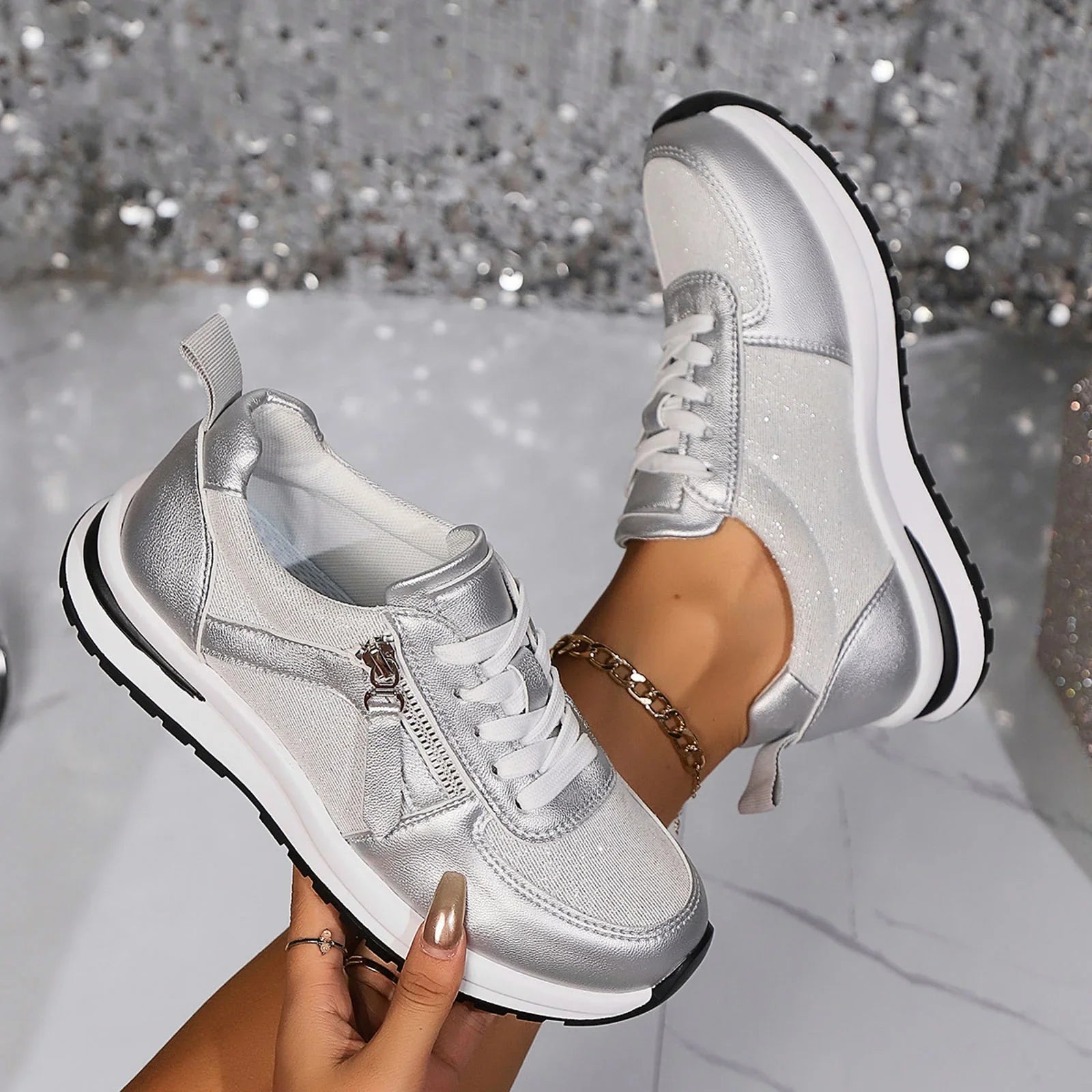 Azmira | Women's Side Zip Lace-Up Sneakers