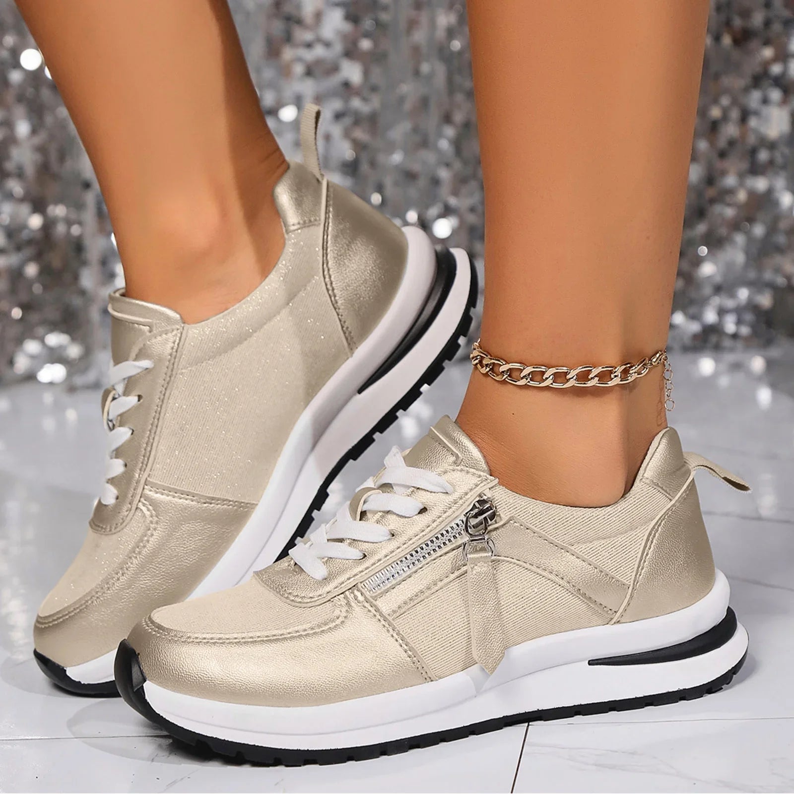 Azmira | Women's Side Zip Lace-Up Sneakers