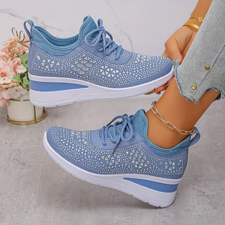 Xireya | Women's Rhinestone Embellished Knit Sneakers