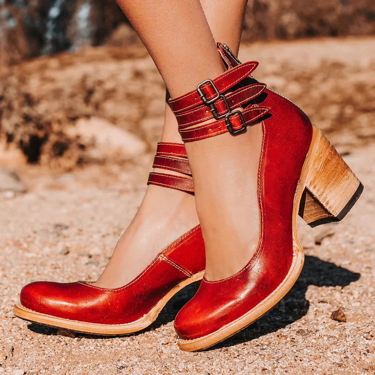 Driselle | Women's Strap Detail Block Heel Pumps