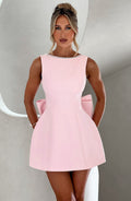 Elunara | Women's Pearl Trim Bow Back Structured Mini Dress