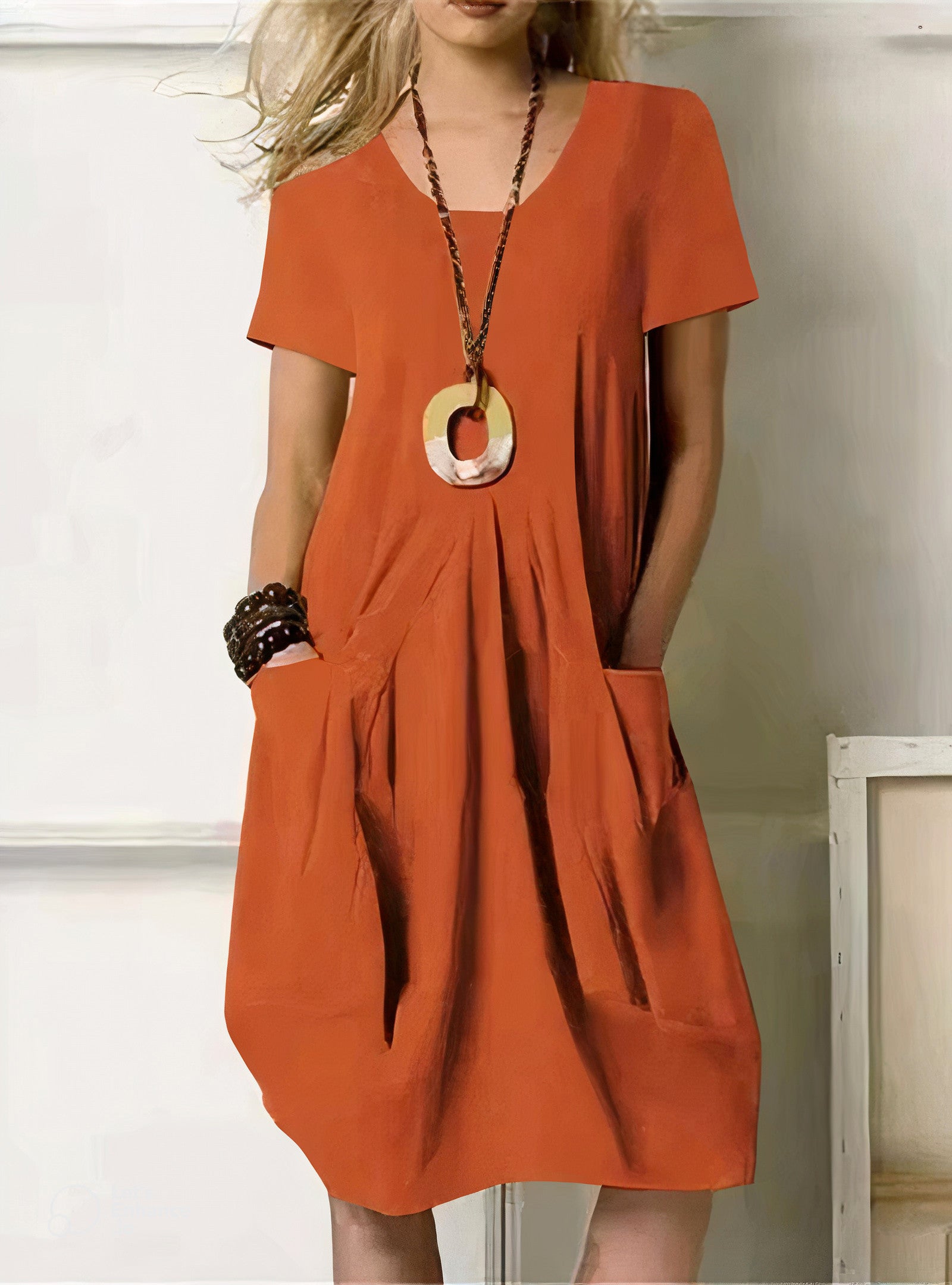 Ianthe | Women's Casual Pleated Pocket Midi Dress