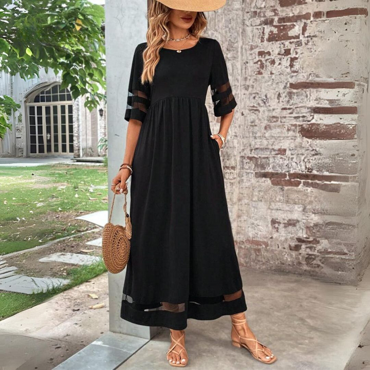 Abrielle | Women's Mesh-Sleeve Empire Waist Maxi Dress