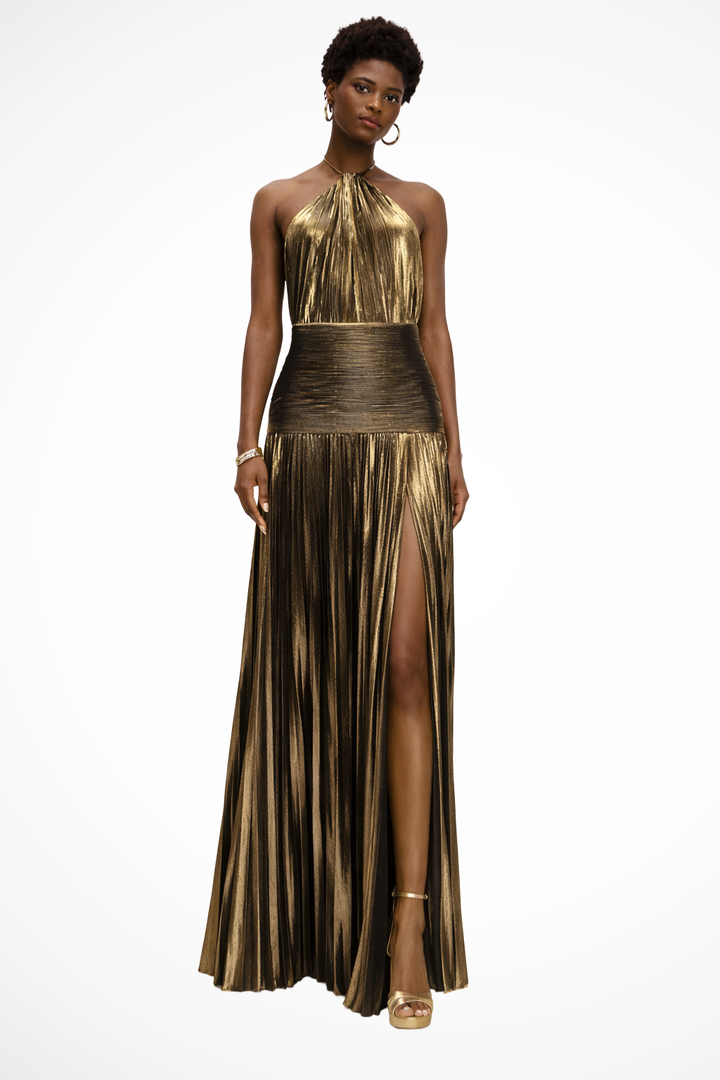 Jacinda | Women's Halter Neck Pleated Maxi Dress