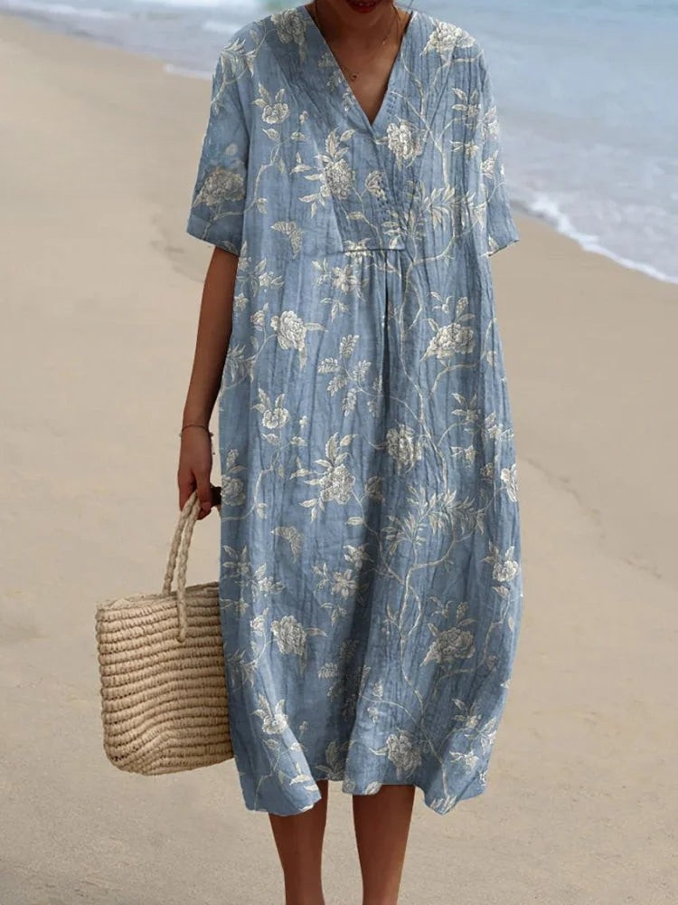 Mabelle | Women's Casual Floral V-Neck Cocoon Midi Dress