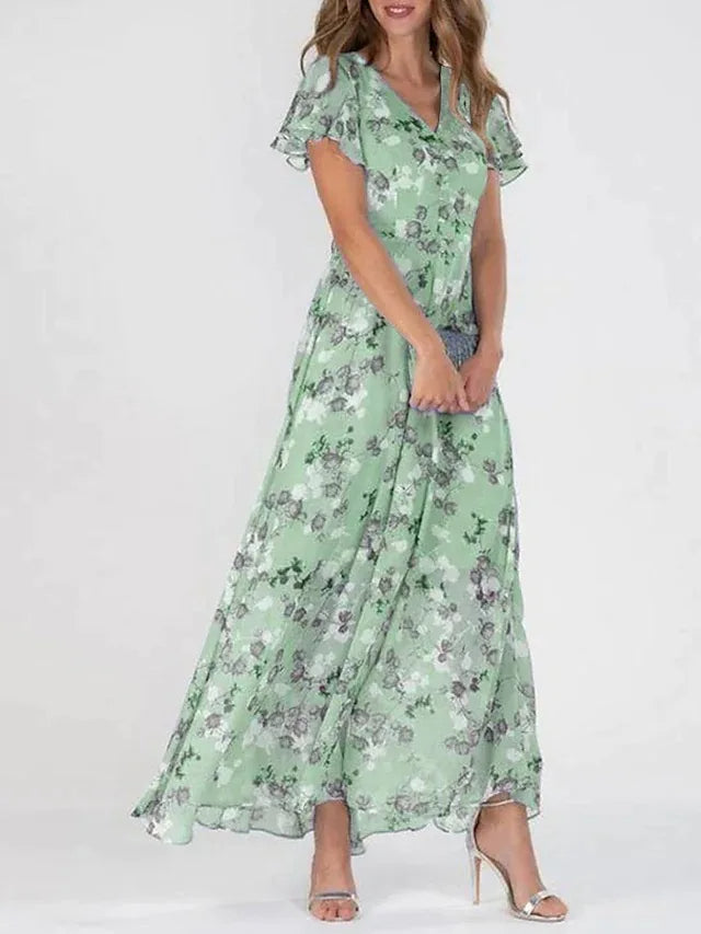 Calloway | Women's Floral Ruffle-Sleeve Wrap Maxi Dress