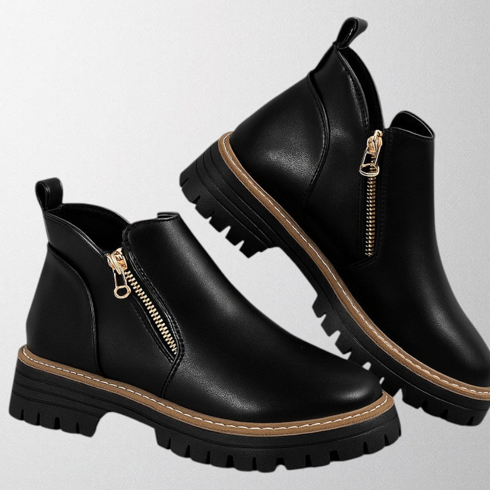 Isadora | Women's Gold-Zip Lug-Sole Ankle Boots