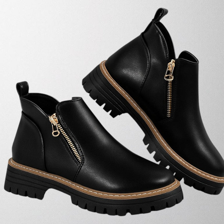 Isadora | Women's Gold-Zip Lug-Sole Ankle Boots