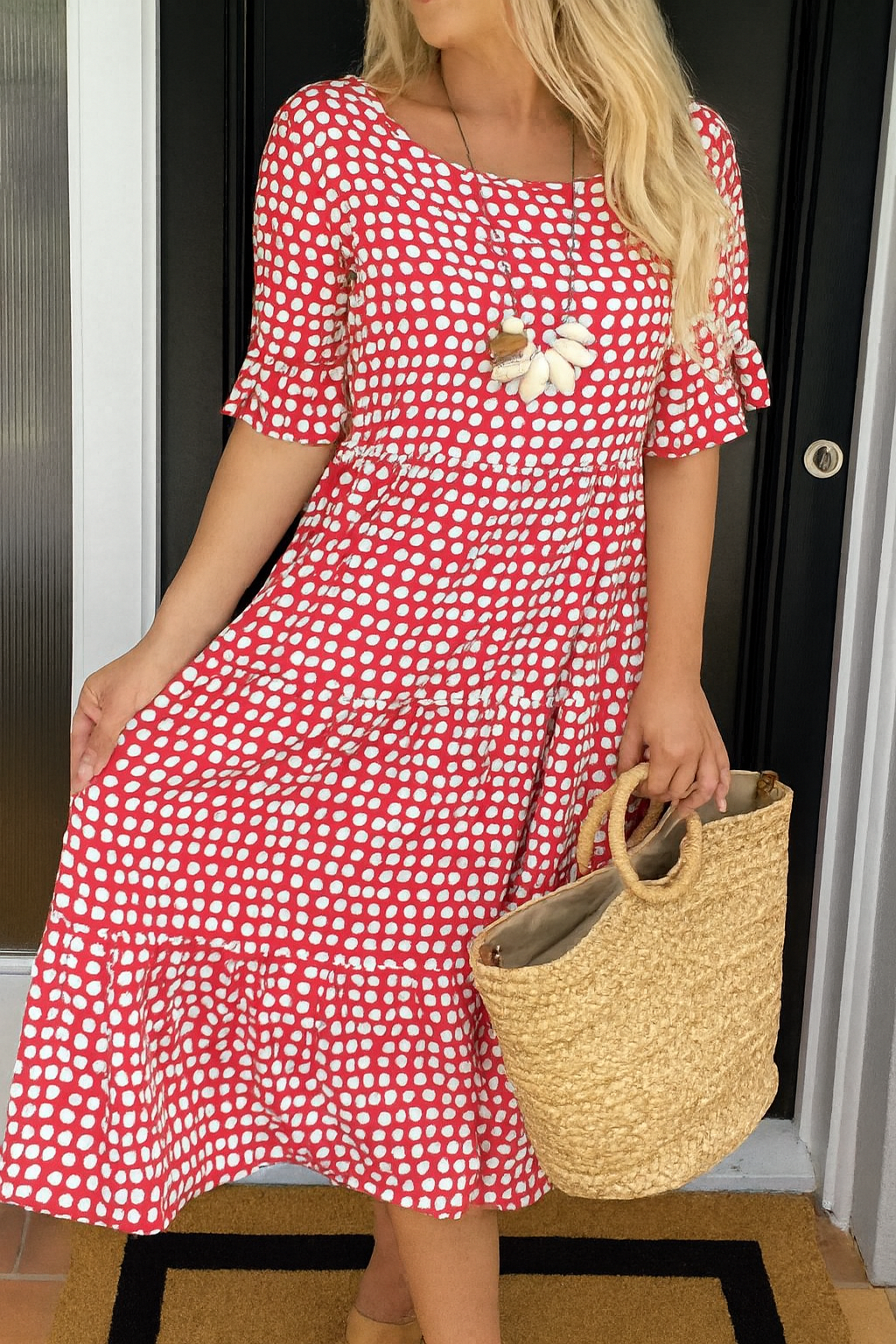 Norellea | Women's Polka Dot Short Sleeve Midi Dress
