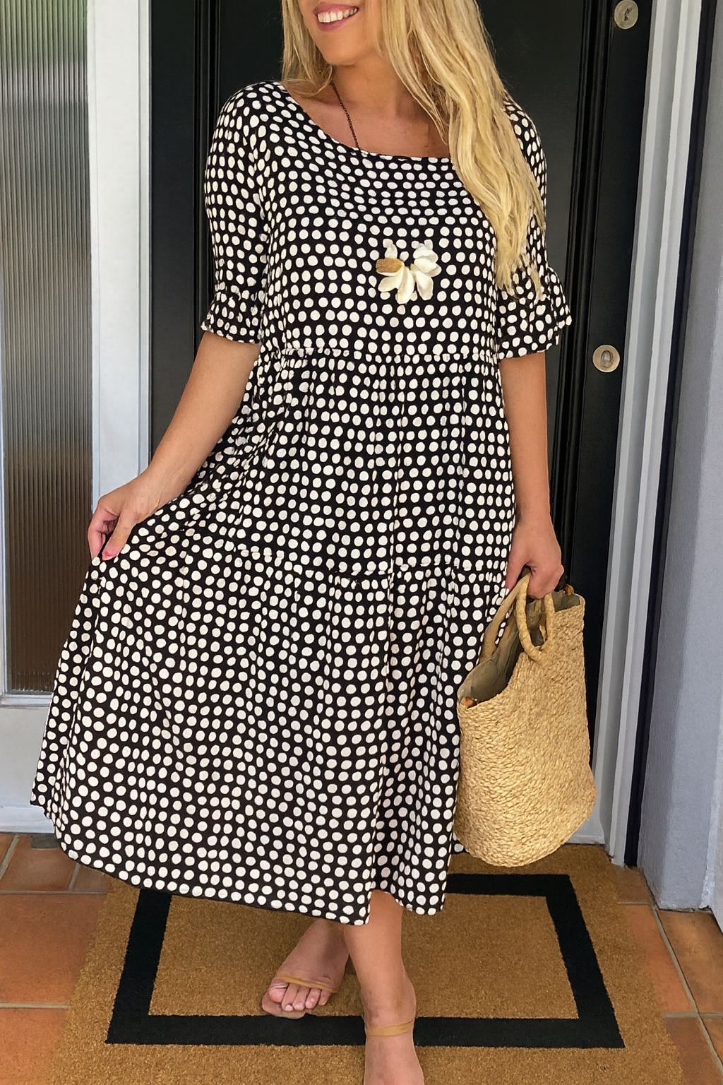 Norellea | Women's Polka Dot Short Sleeve Midi Dress