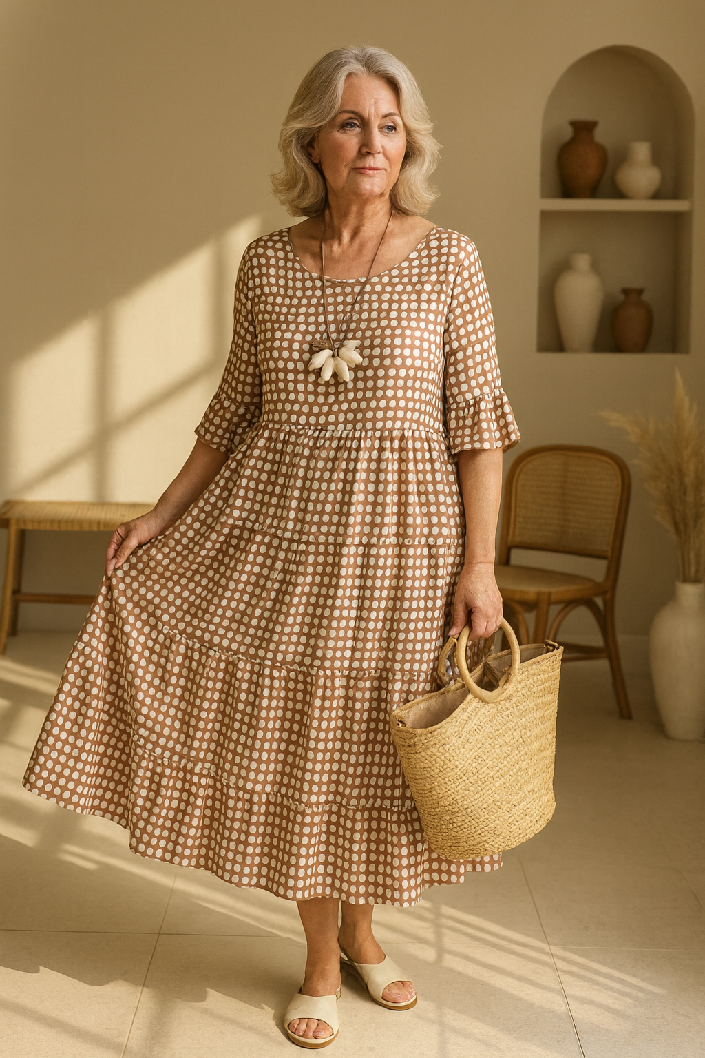 Norellea | Women's Polka Dot Short Sleeve Midi Dress