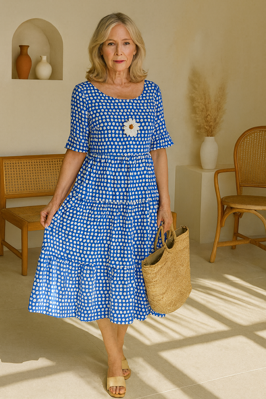 Norellea | Women's Polka Dot Short Sleeve Midi Dress