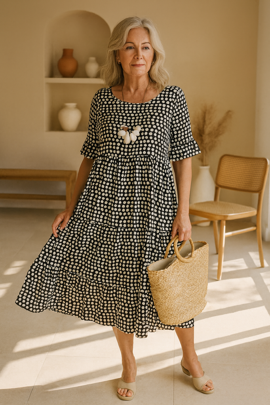 Norellea | Women's Polka Dot Short Sleeve Midi Dress