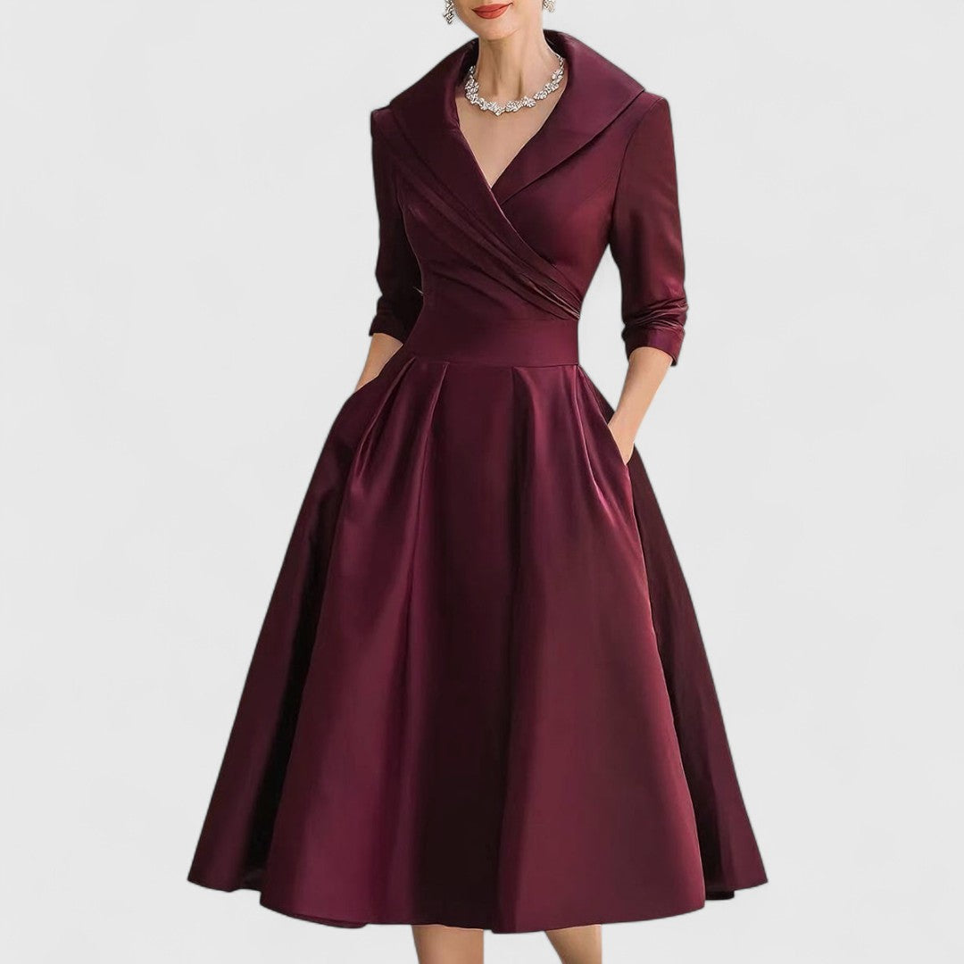 Zaphielle | Women's Elegant V-Neck Midi Dress