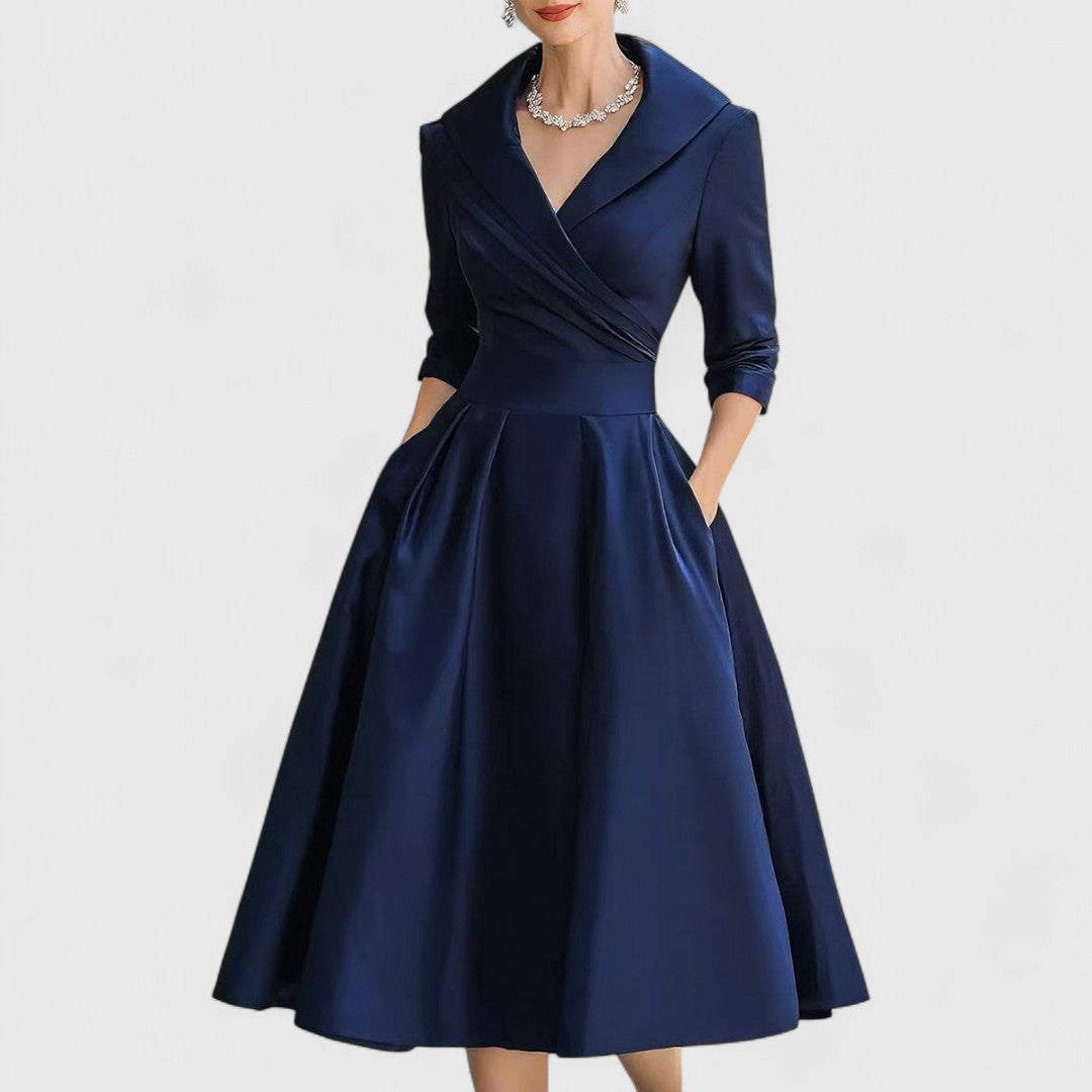 Zaphielle | Women's Elegant V-Neck Midi Dress