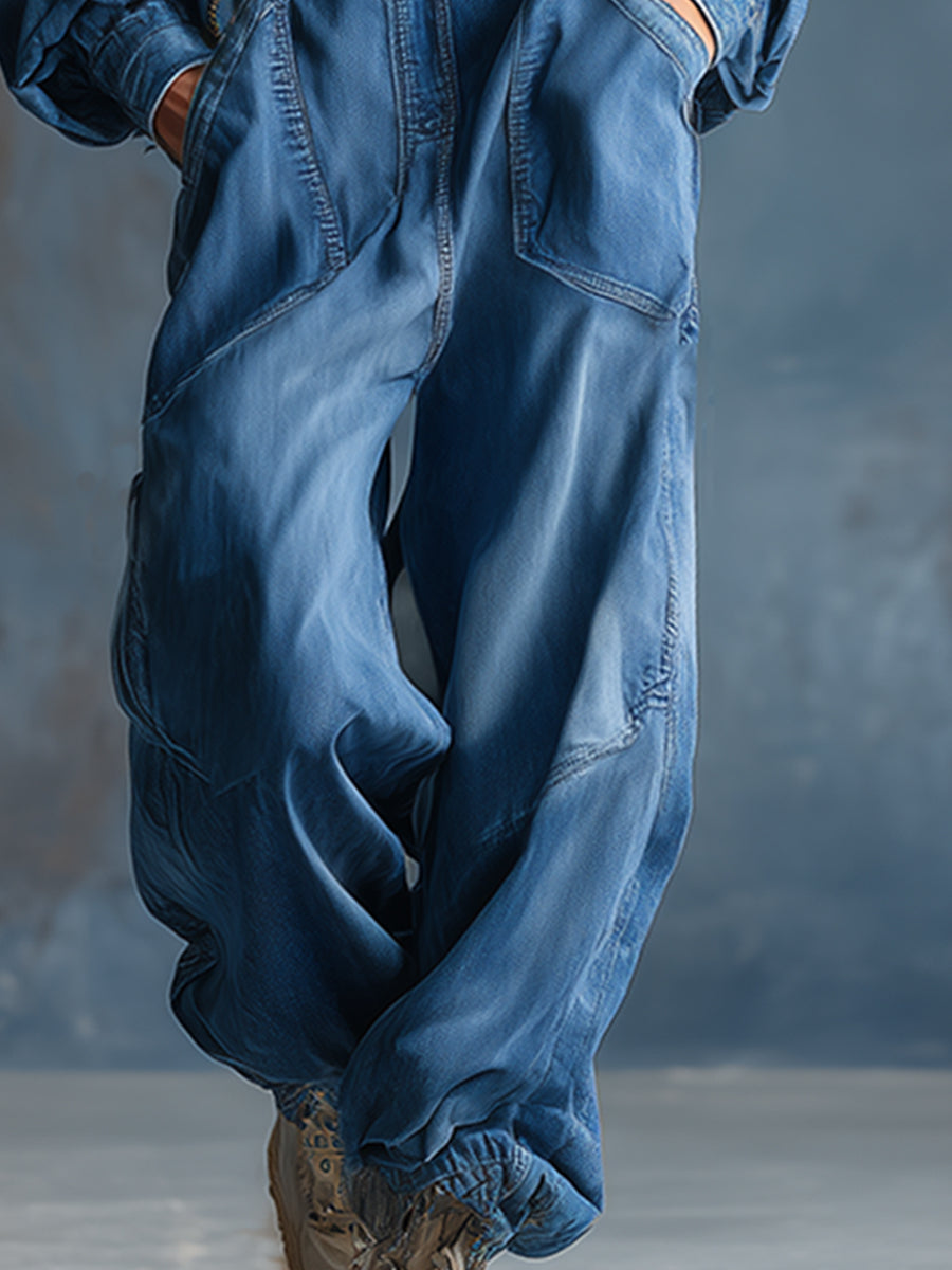 Dravelle | Women's Hooded Button-Up Wide Leg Denim Jumpsuit