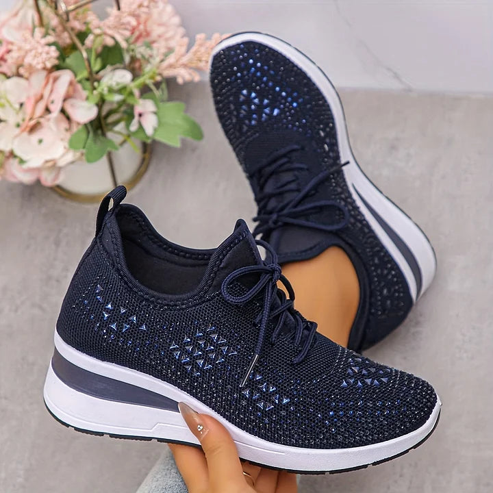 Xireya | Women's Rhinestone Embellished Knit Sneakers
