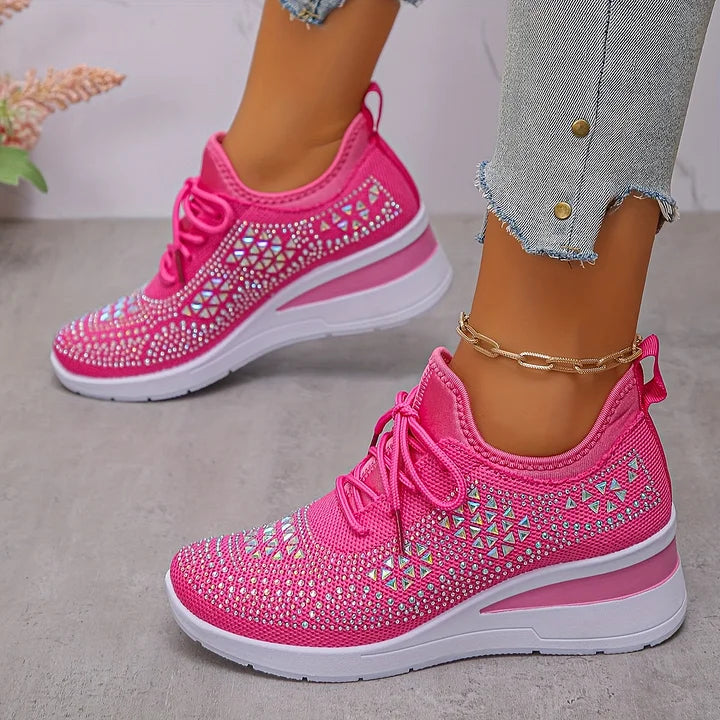 Xireya | Women's Rhinestone Embellished Knit Sneakers