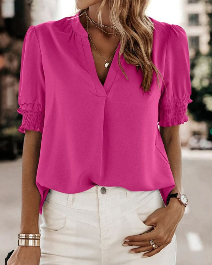 Narcissa | Women's Chic V-Neck Puff Sleeve Blouse