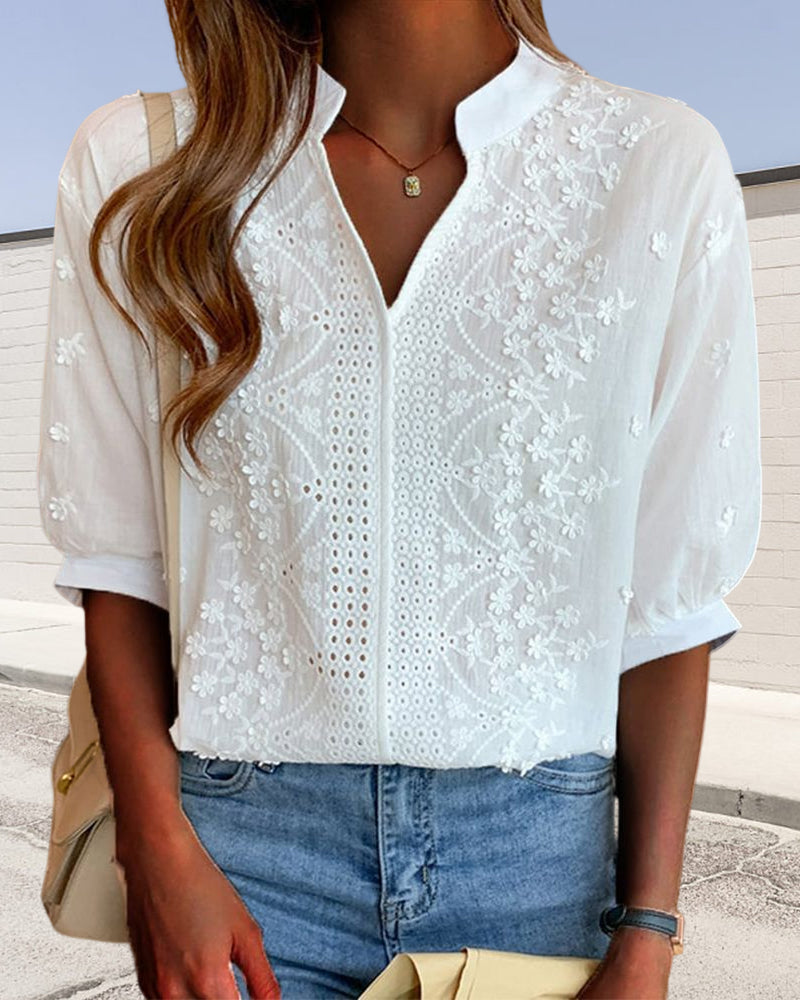 Neria | Women's Floral Embroidered Casual Blouse