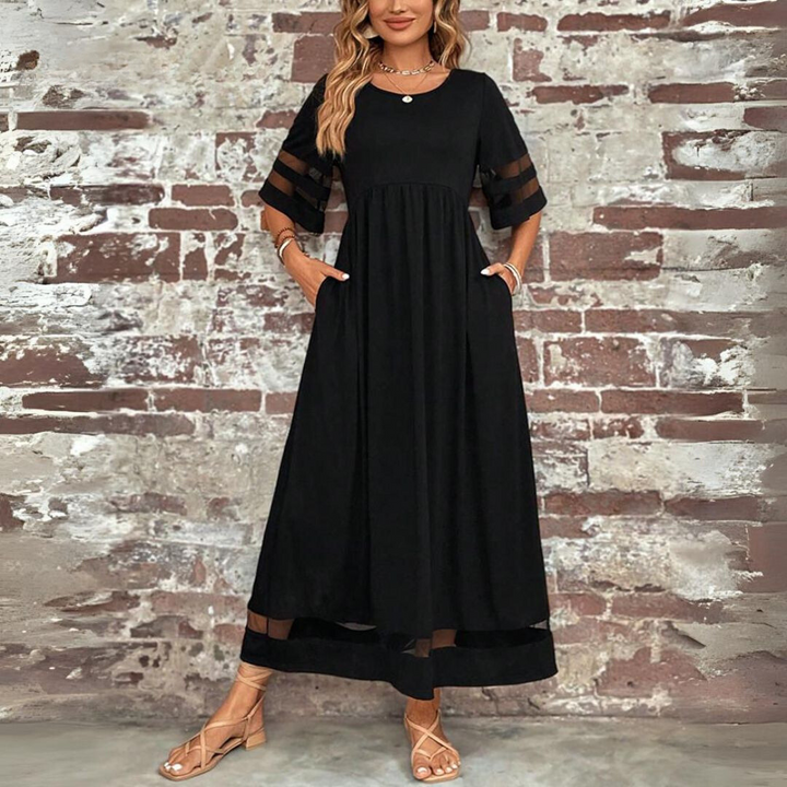 Abrielle | Women's Mesh-Sleeve Empire Waist Maxi Dress