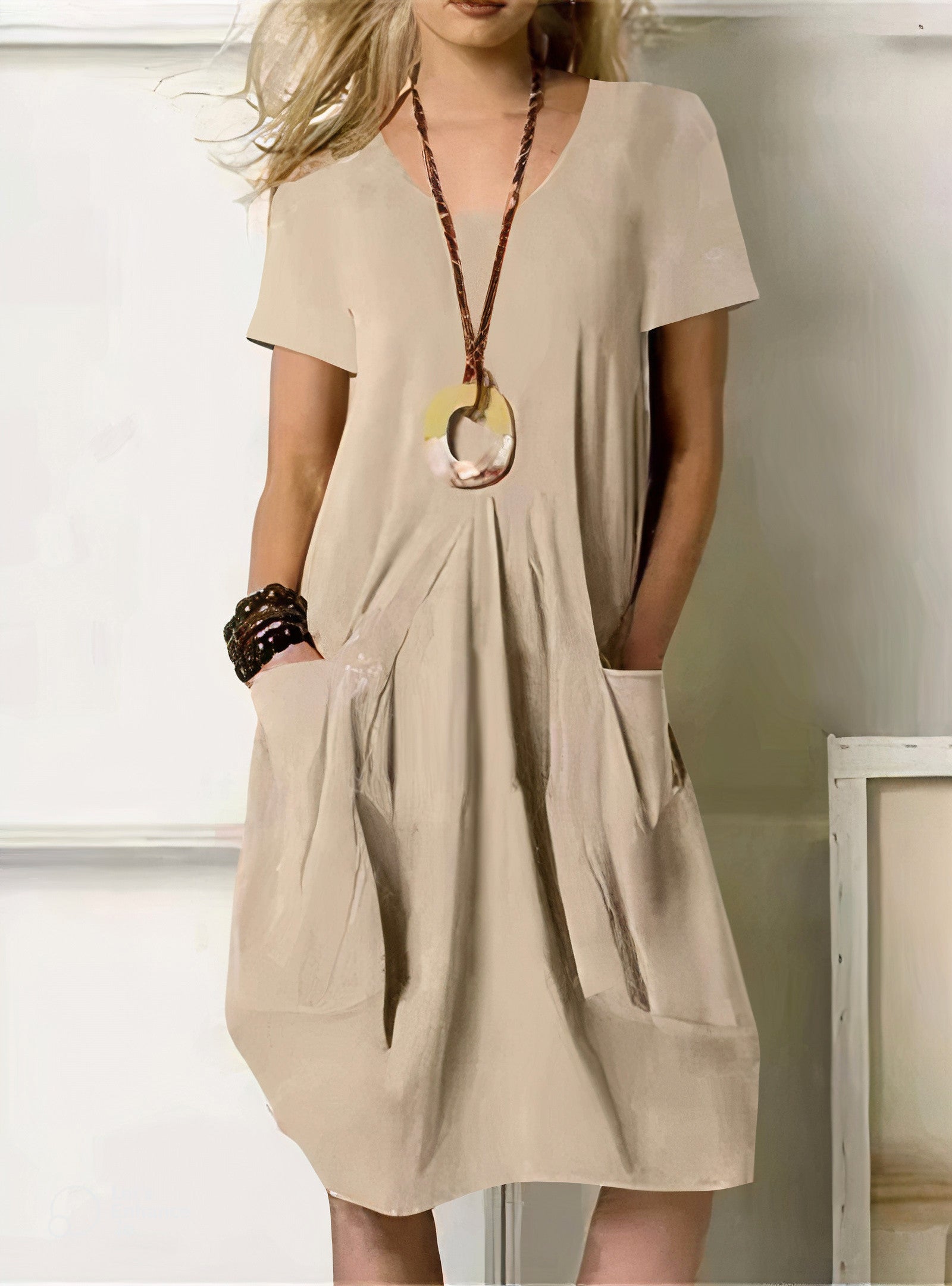 Ianthe | Women's Casual Pleated Pocket Midi Dress