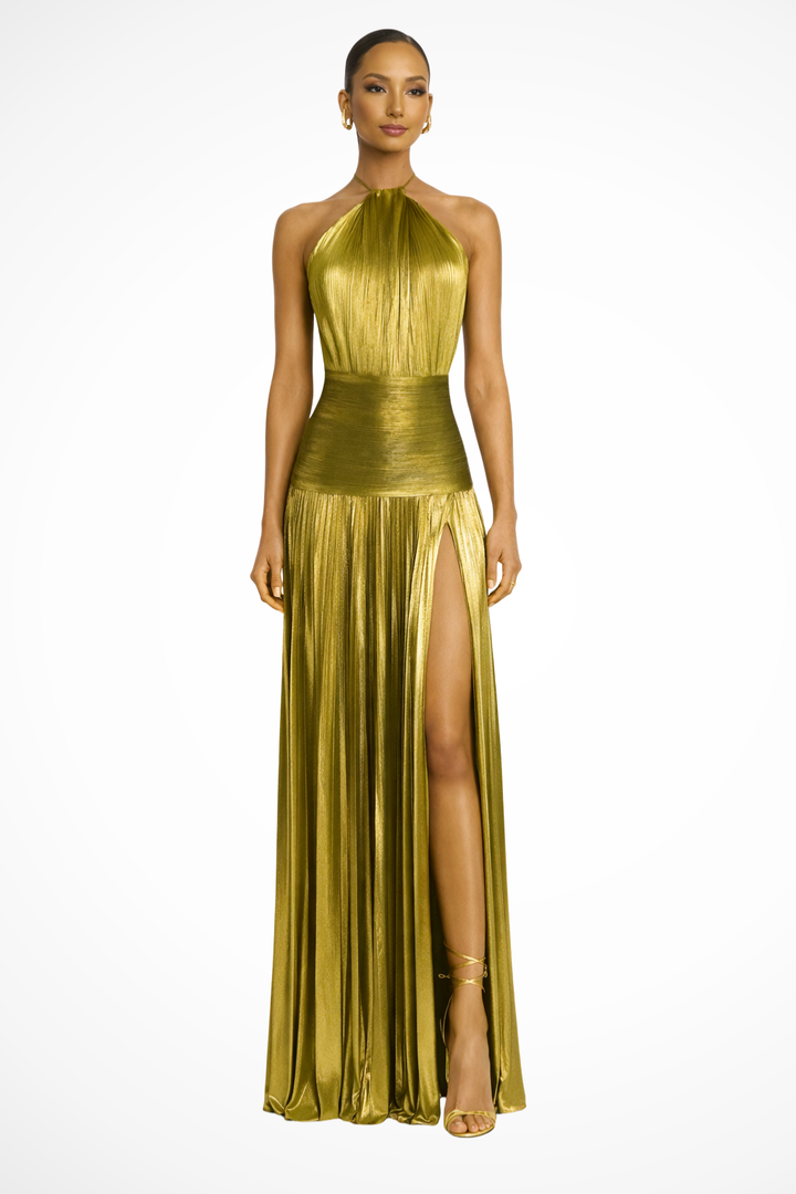 Jacinda | Women's Halter Neck Pleated Maxi Dress