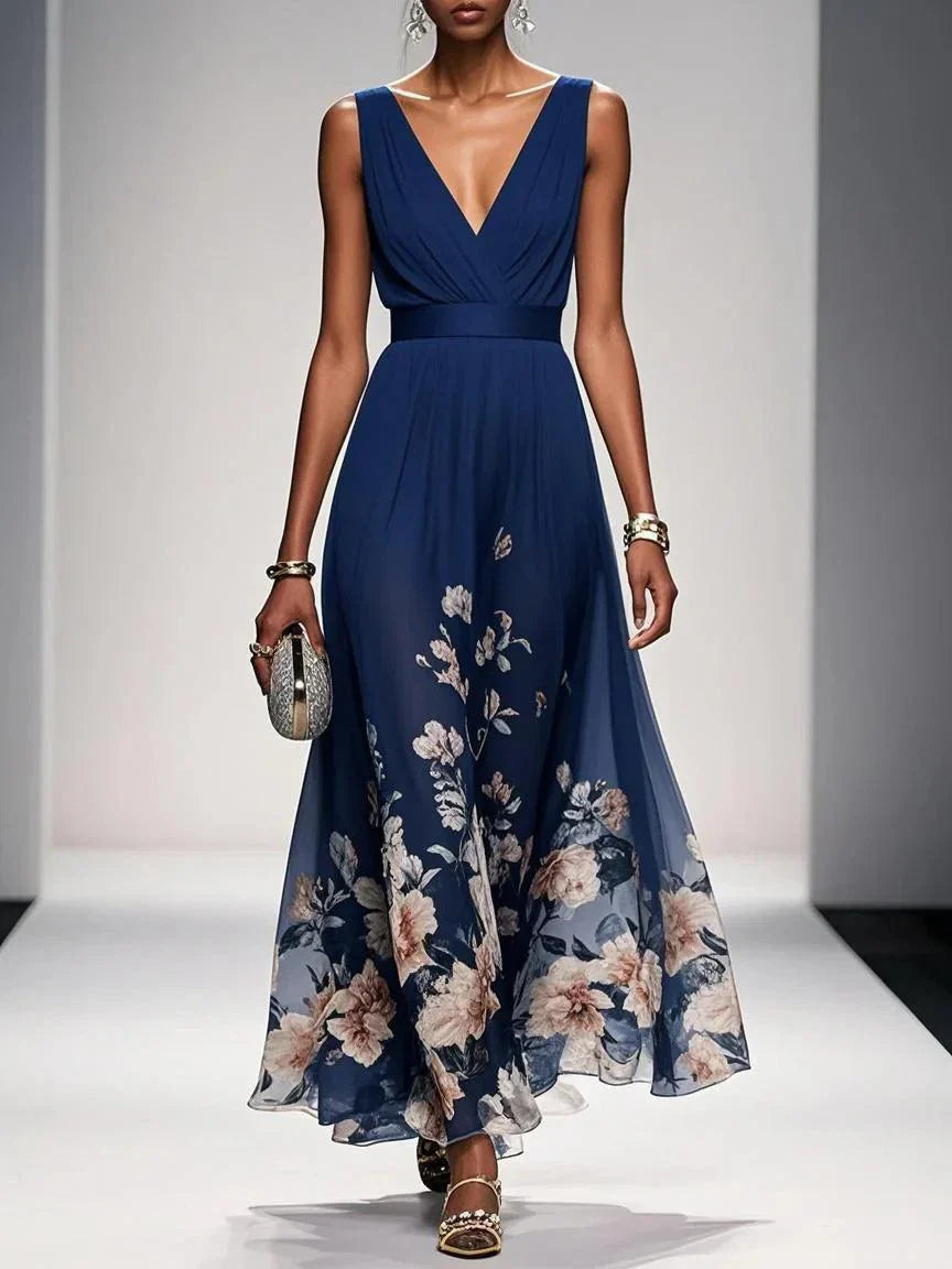 Kitty | Women's Floral Chiffon V-Neck Maxi Dress