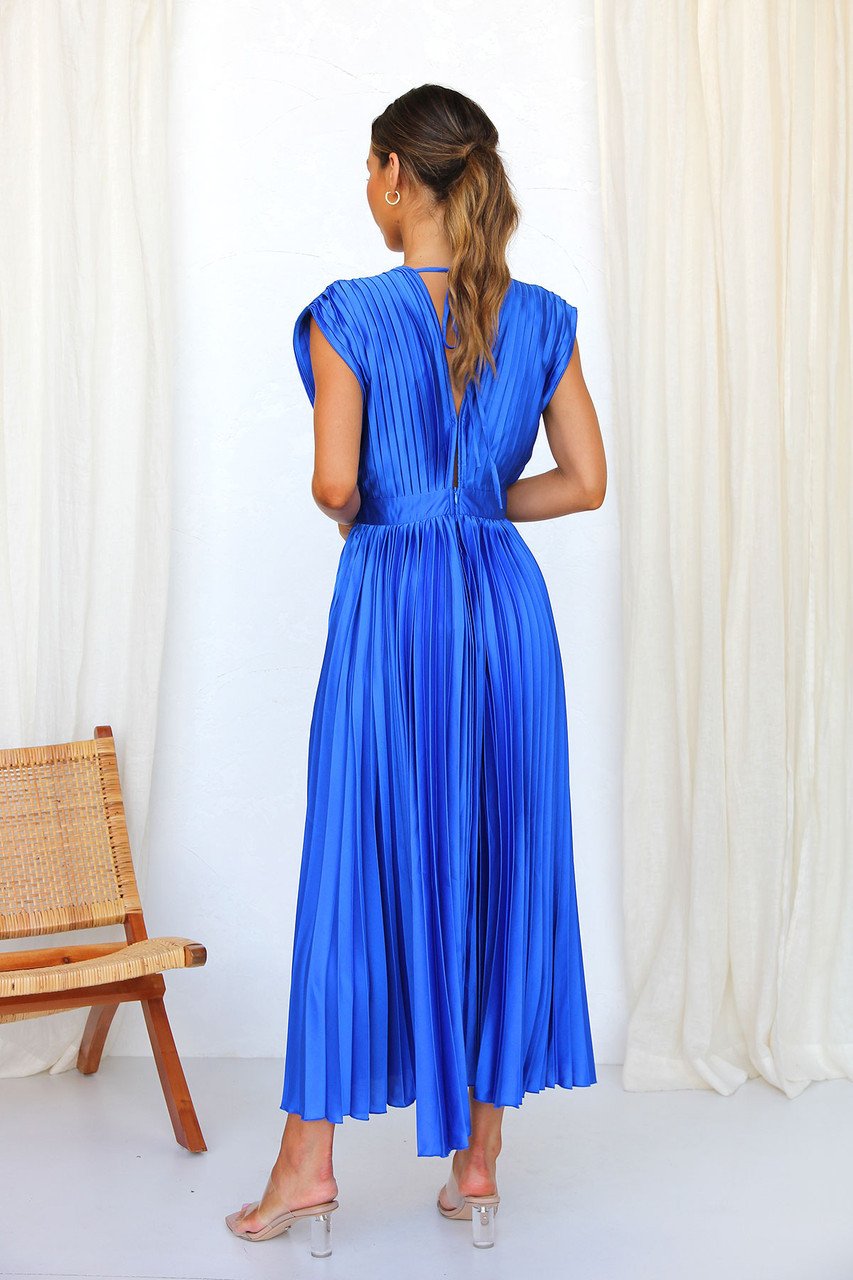 Eulalia | Women's Elegant V-Neck Pleated Midi Dress