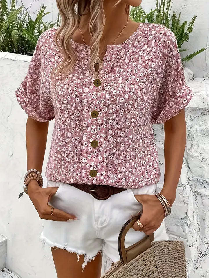 Clover | Women's Chic Floral Button-Front Blouse