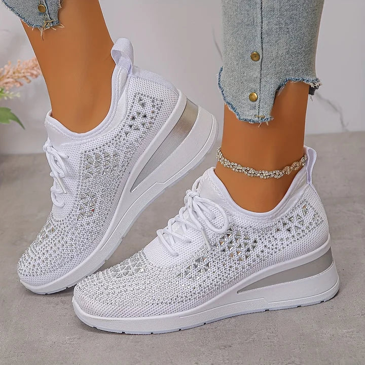 Xireya | Women's Rhinestone Embellished Knit Sneakers