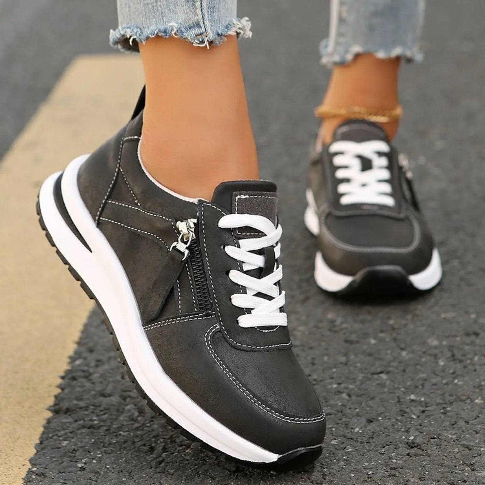 Azmira | Women's Side Zip Lace-Up Sneakers